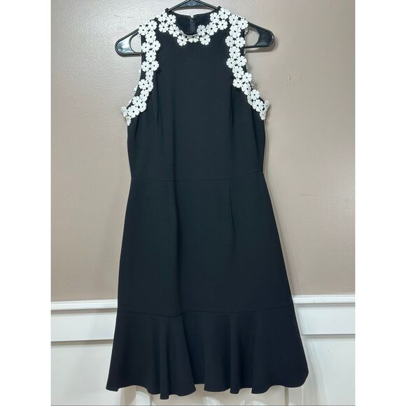 NWOT Shoshanna Ric Rac Black & White Floral Trim Min Dress Women's 6US - Picture 2 of 11